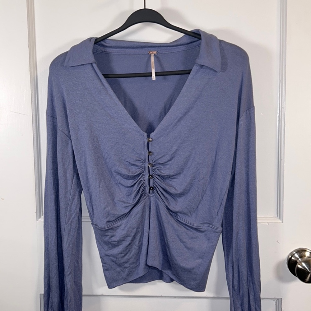 *4 FOR 30* Free People Blue Collared Button Up Top
